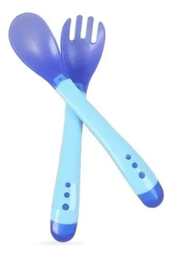 Kit Colher Garfo Silicone Termossensivel Bebe Introducao Ali
