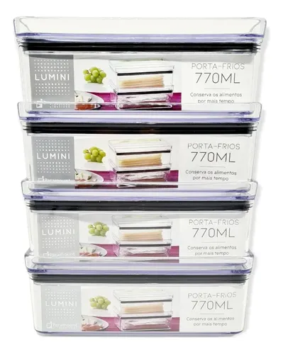 Kit 4 Potes Herméticos 770 Ml  Porta Frios Empilháveis Transparente