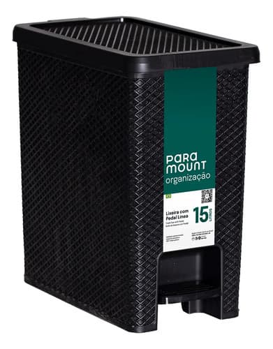Lixeira Com Pedal 15l Linea Elegante Cesto De Lixo Banheiro Preto