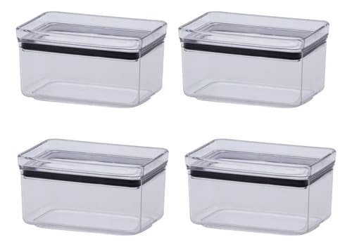 Kit 4 Potes Herméticos Acrílicos 580ml Retangular Empilhável Transparente