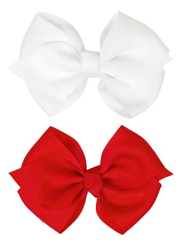 Kit 2 Laços Com Presilha Bico De Jacaré Vermelho E Branco Vermelho E Branco